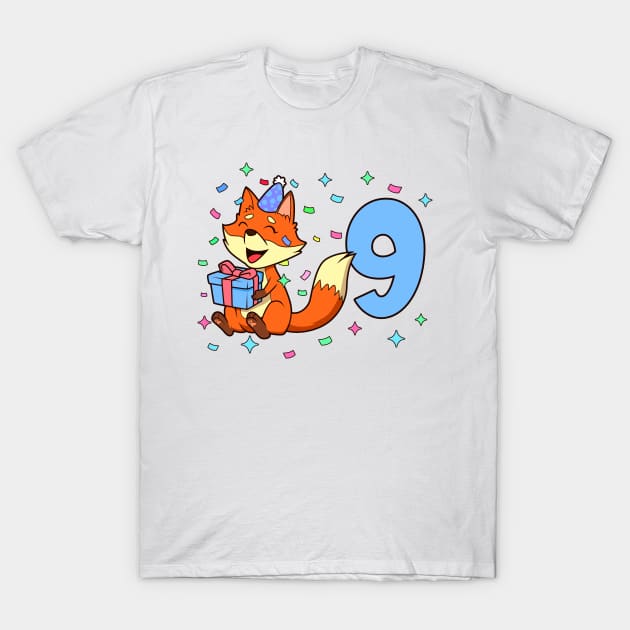 I am 9 with fox - boy birthday 9 years old T-Shirt by Modern Medieval Design